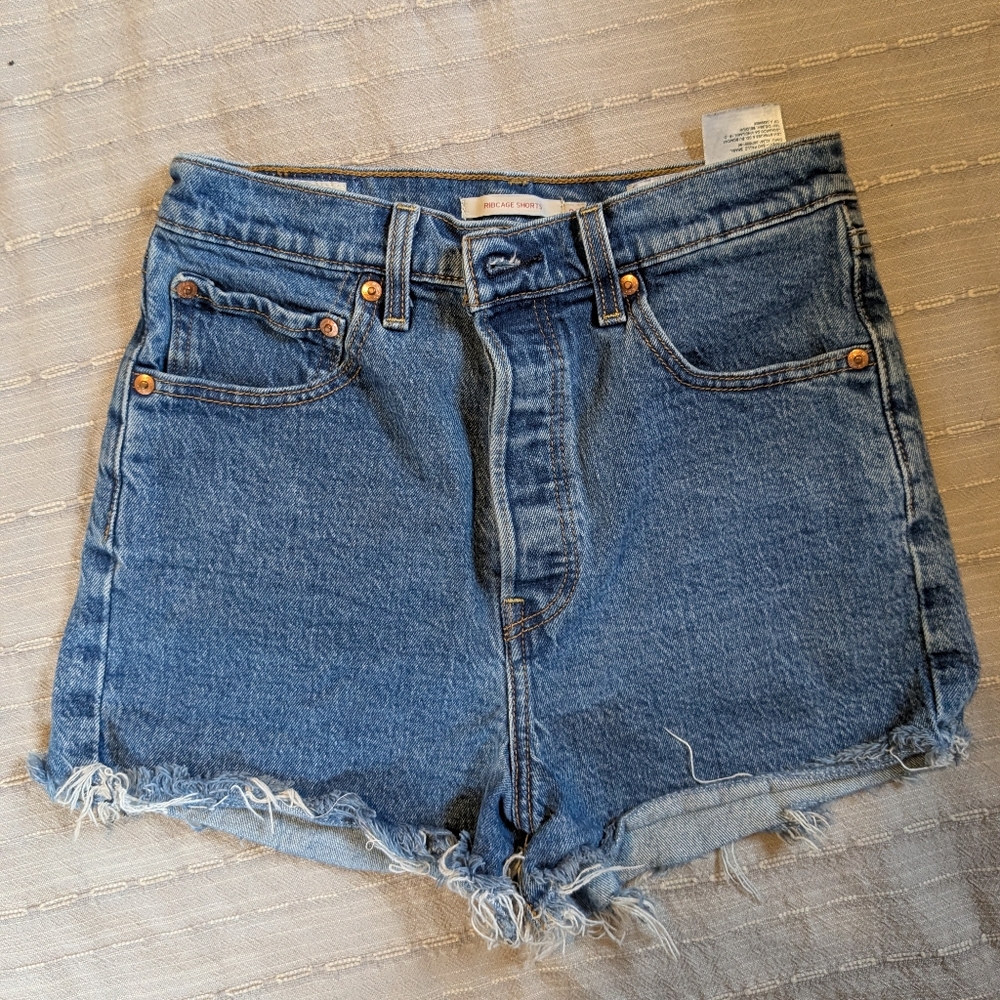 Levi's Blue Frayed Hem Jean Shorts